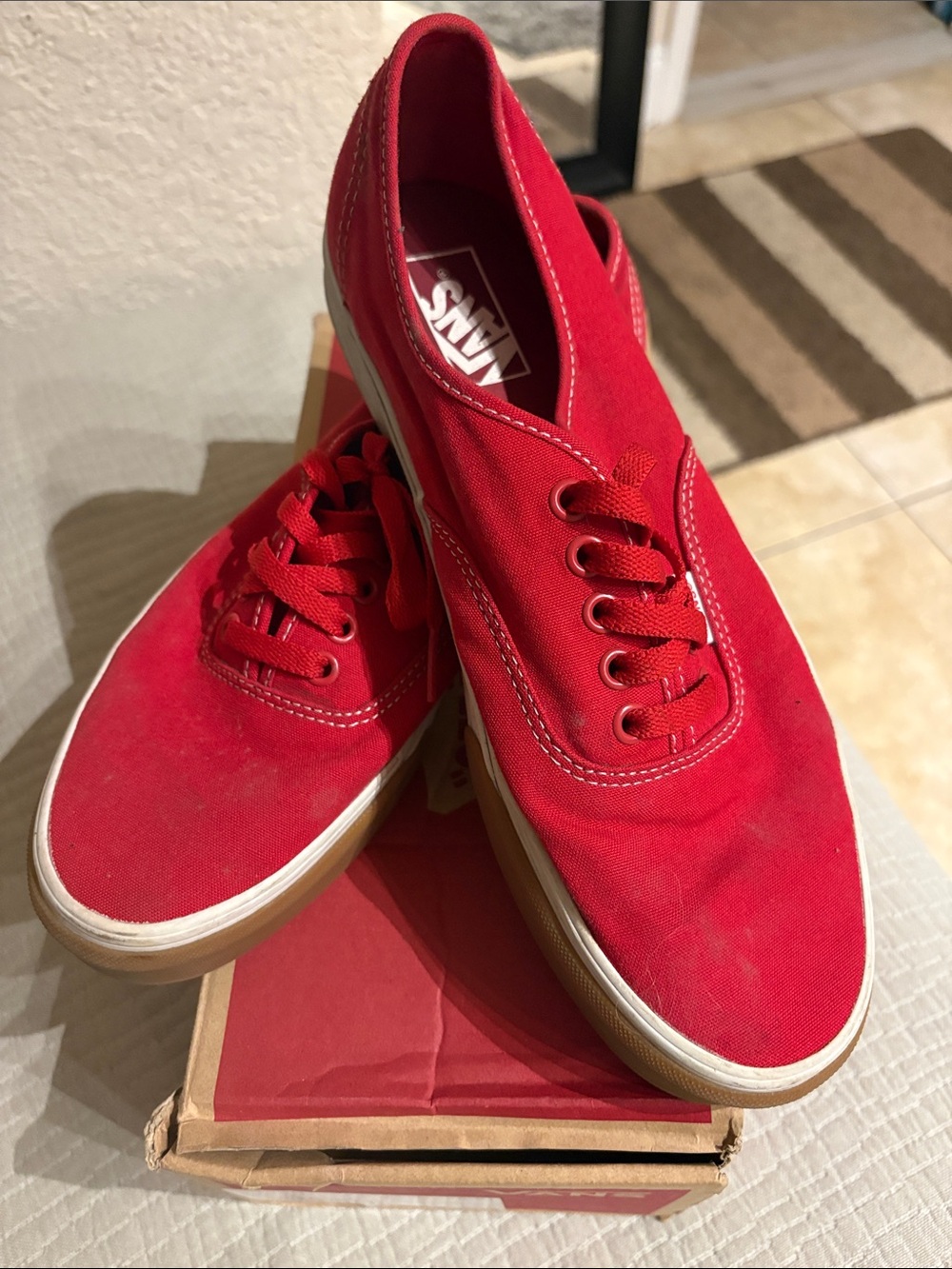 Vans Red Canvas Low-Top Sneakers with Gum Sole